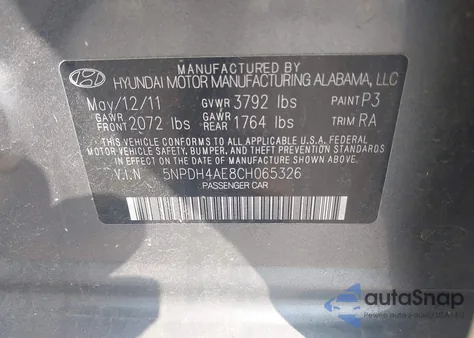 2012 Hyundai Elantra Gls z USA, uszkodzony, nr VIN 5NPDH4AE8CH065326